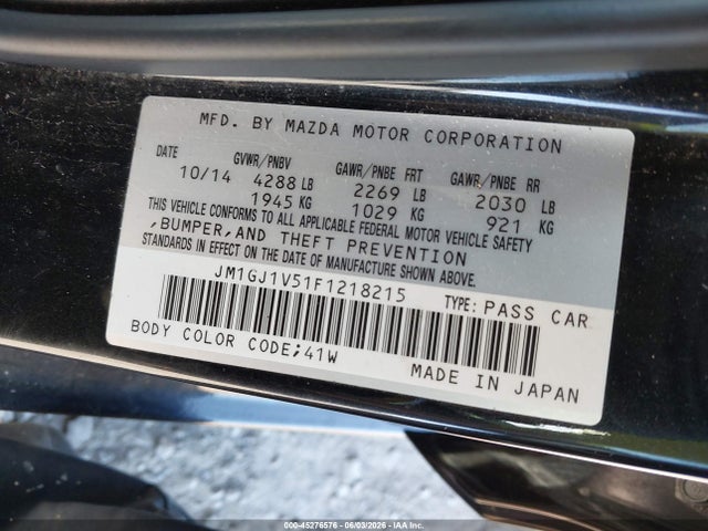 2015 Mazda Mazda6 I Touring მანქანა იყიდება აუქციონზე, vin: JM1GJ1V51F1218215, აუქციონის ნომერი: 45276576
