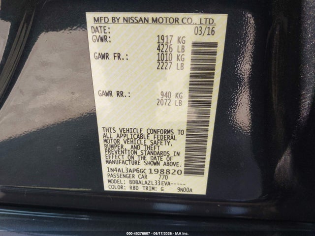 Nissan ALTIMA 2.5 2016 1N4AL3AP6GC198820 Image 9