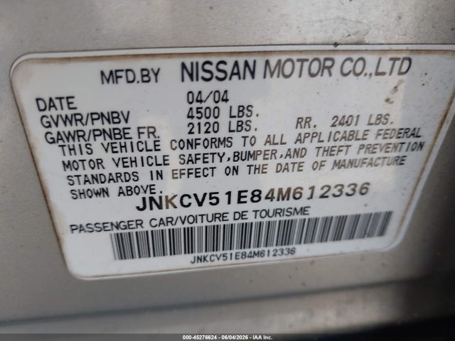 Продаж на аукціоні авто 2004 Infiniti G35, vin: JNKCV51E84M612336, номер лоту: 45276624