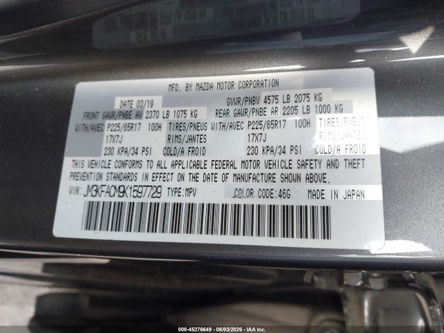 Aukcja sprzedaży 2019 Mazda Cx-5 Touring, vin: JM3KFACM9K1597729, numer aukcji: 45276649