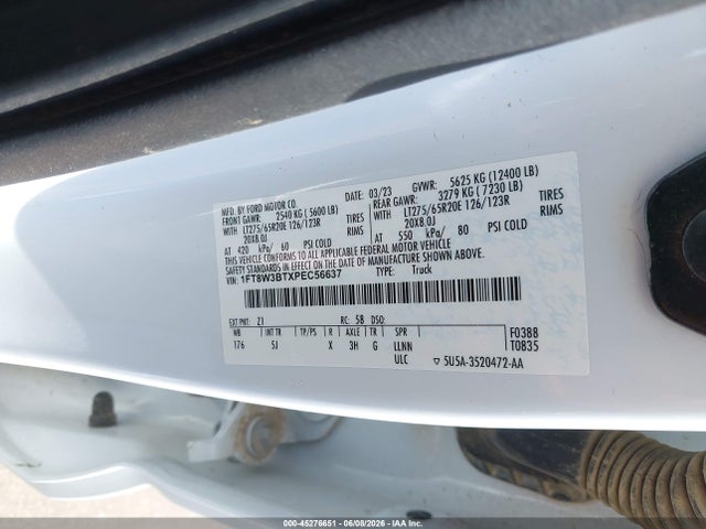 2023 Ford F-350 Lariat მანქანა იყიდება აუქციონზე, vin: 1FT8W3BTXPEC56637, აუქციონის ნომერი: 45276651