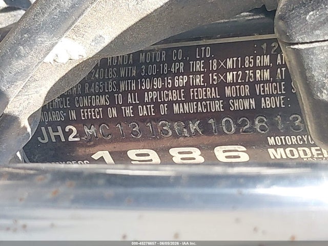 1986 Honda Cmx250 C მანქანა იყიდება აუქციონზე, vin: JH2MC1313GK102613, აუქციონის ნომერი: 45276657