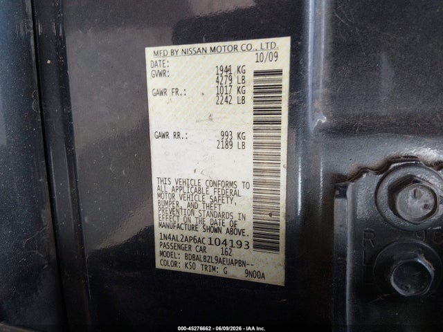 Aukcja sprzedaży 2010 Nissan Altima 2.5 S, vin: 1N4AL2AP6AC104193, numer aukcji: 45276662