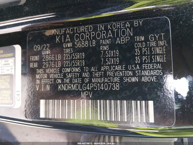 2023 Kia Sorento Hybrid Sx Prestige მანქანა იყიდება აუქციონზე, vin: KNDRMDLG4P5140738, აუქციონის ნომერი: 45276673