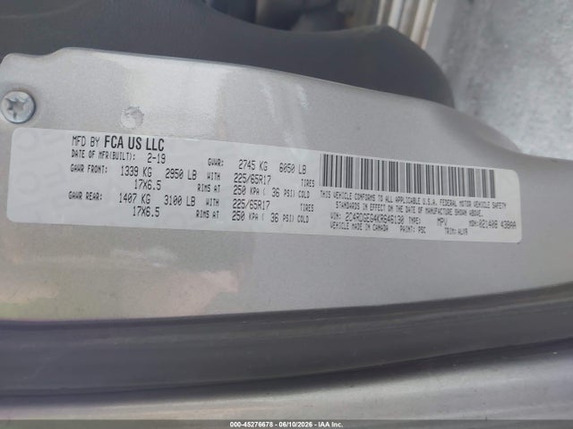 Продаж на аукціоні авто 2019 Dodge Grand Caravan Gt, vin: 2C4RDGEG4KR646130, номер лоту: 45276678