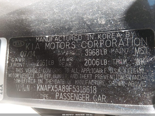 45276721 :رقم المزاد ، KNAFX5A89F5318618 vin ، 2015 Kia Forte Ex مزاد بيع