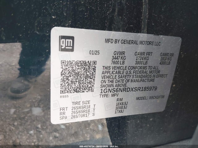 Aukcja sprzedaży 2025 Chevrolet Tahoe 4wd Lt, vin: 1GNS6NRDXSR185979, numer aukcji: 45276724