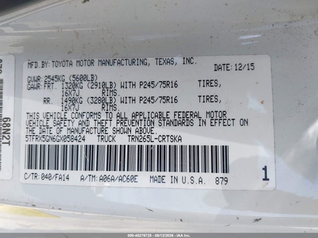 5TFRX5GN6GX058424 Toyota Tacoma Sr