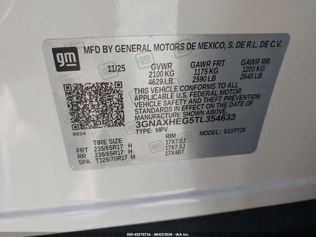 Продажа на аукционе авто 2026 Chevrolet Equinox Fwd Lt, vin: 3GNAXHEG5TL354633, номер лота: 45276734