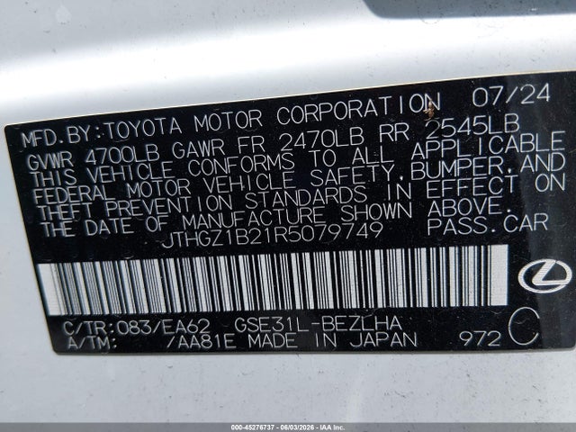 JTHGZ1B21R5079749 Lexus Is 350 F Sport