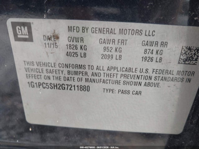 1G1PC5SH2G7211880 Chevrolet Cruze Limited Ls Auto