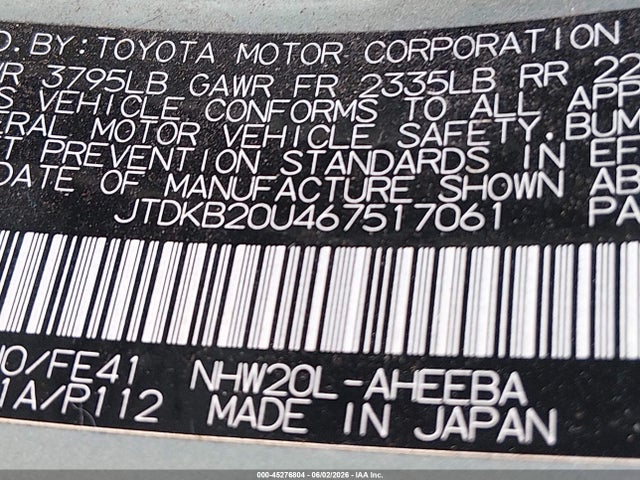 Продаж на аукціоні авто 2006 Toyota Prius, vin: JTDKB20U467517061, номер лоту: 45276804