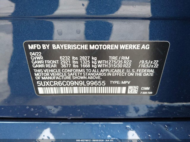 BMW X5 Xdrive40i 2022 5UXCR6C09N9L99655 Image 9