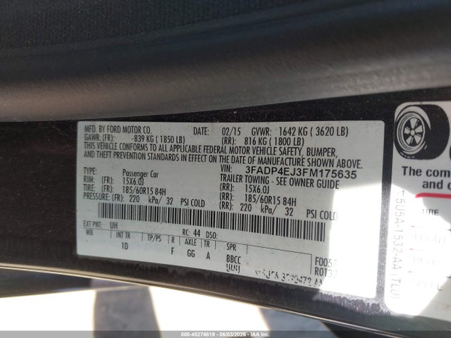 Aukcja sprzedaży 2015 Ford Fiesta Se, vin: 3FADP4EJ3FM175635, numer aukcji: 45276819