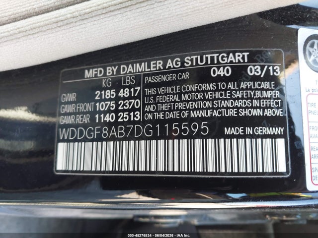 45276834 :رقم المزاد ، WDDGF8AB7DG115595 vin ، 2013 Mercedes-benz C 300 Sport 4matic مزاد بيع