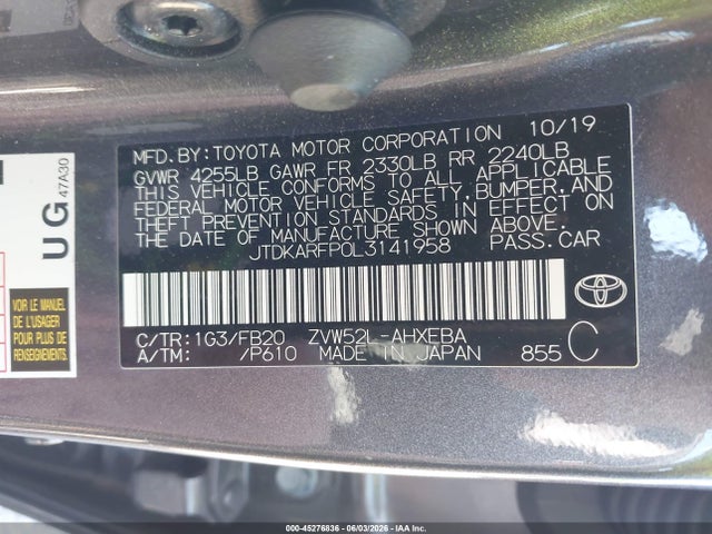 Toyota Prius Prime Le 2020 JTDKARFP0L3141958 Image 9