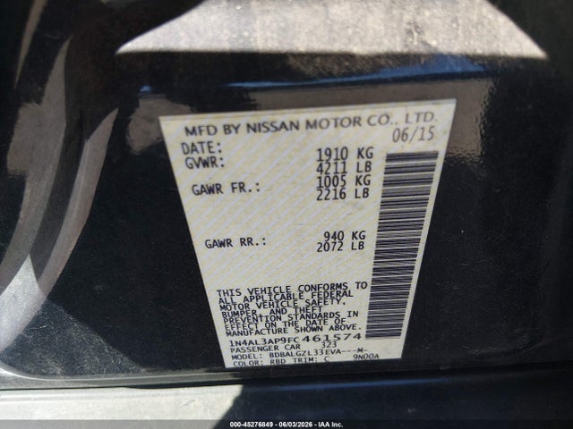 Nissan Altima 2.5 S 2015 1N4AL3AP9FC461574 Image 9