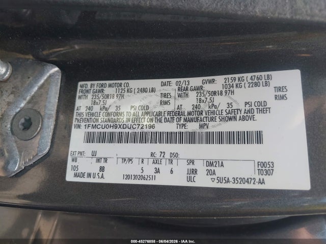 Aukcja sprzedaży 2013 Ford Escape Sel, vin: 1FMCU0H9XDUC72196, numer aukcji: 45276858