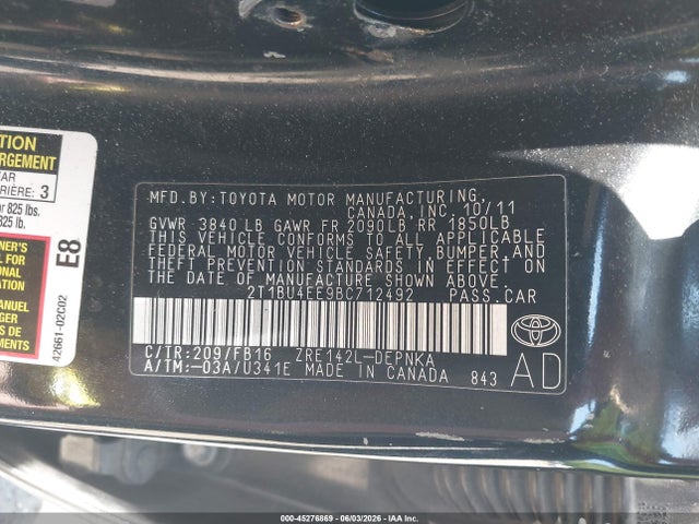 Aukcja sprzedaży 2011 Toyota Corolla Le, vin: 2T1BU4EE9BC712492, numer aukcji: 45276869