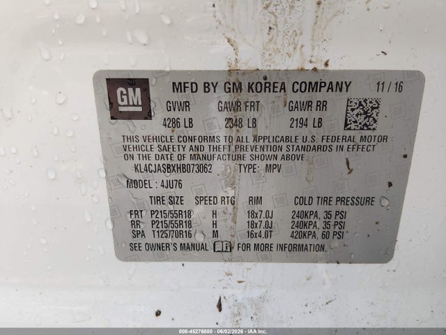 45276880 :رقم المزاد ، KL4CJASBXHB073062 vin ، 2017 Buick Encore Preferred مزاد بيع