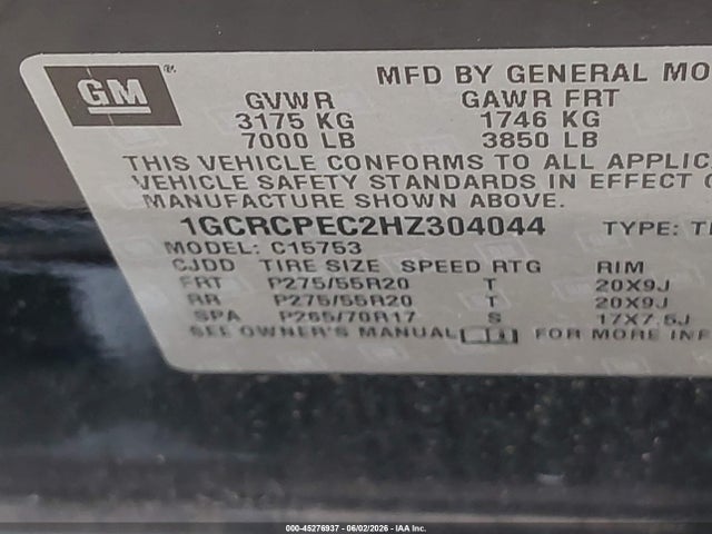 1GCRCPEC2HZ304044 Chevrolet Silverado 1500 Custom