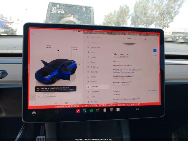 2022 Tesla Model Y Performance Dual Motor All-wheel Drive მანქანა იყიდება აუქციონზე, vin: 7SAYGDEFXNF390202, აუქციონის ნომერი: 45276938