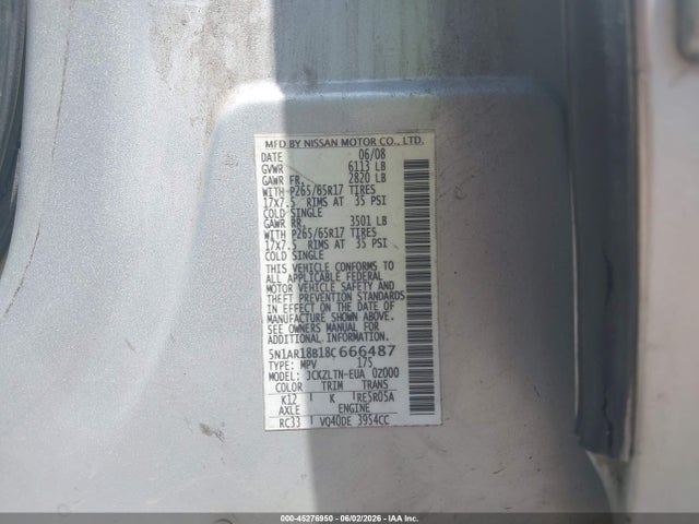Продаж на аукціоні авто 2008 Nissan Pathfinder Se, vin: 5N1AR18B18C666487, номер лоту: 45276950