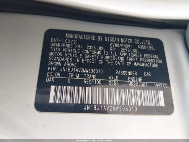 45276972 :رقم المزاد ، JN1BJ1AV2MW308010 vin ، 2021 Nissan Rogue Sport S Fwd Xtronic Cvt مزاد بيع