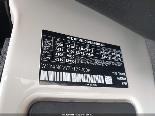 W1Y4NCVY7ST220008 Mercedes-Benz Sprinter 2500 High Roof 4-cyl Diesel Ho