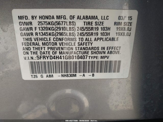 Aukcja sprzedaży 2016 Acura Mdx Technology   Acurawatch Plus Packages/technology Package, vin: 5FRYD4H41GB010407, numer aukcji: 45277056