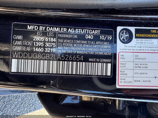 Продажа на аукционе авто 2020 Mercedes-benz S 560 4matic, vin: WDDUG8GB2LA526654, номер лота: 45277110