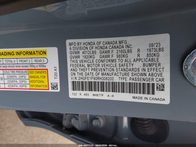 Honda Civic Touring 2024 2HGFE1F90RH306200 Image 9