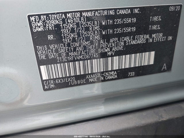 2T3C1RFV4MC087745 Toyota Rav4 Xle Premium