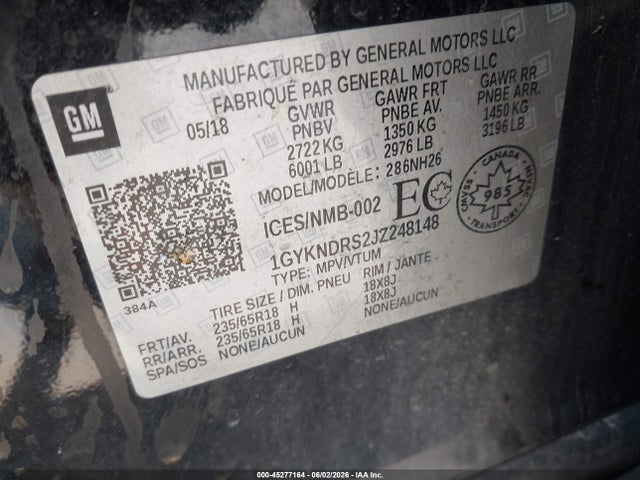 Aukcja sprzedaży 2018 Cadillac Xt5 Luxury, vin: 1GYKNDRS2JZ248148, numer aukcji: 45277164