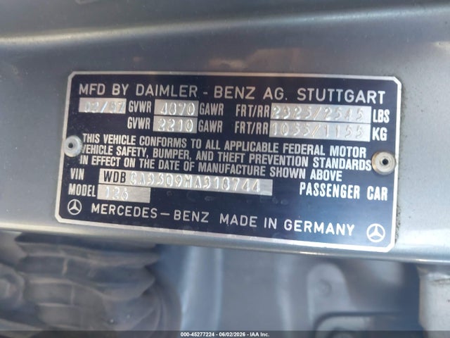 Продаж на аукціоні авто 1987 Mercedes-benz 420 Sel, vin: WDBCA35D9HA318744, номер лоту: 45277224