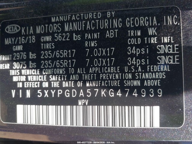 KIA Sorento 3.3l Lx 2019 5XYPGDA57KG474939 Image 9