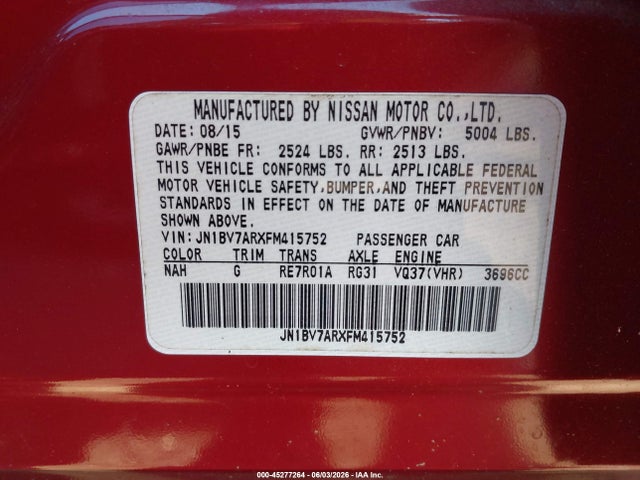 Aukcja sprzedaży 2015 Infiniti Q50 Premium/sport, vin: JN1BV7ARXFM415752, numer aukcji: 45277264