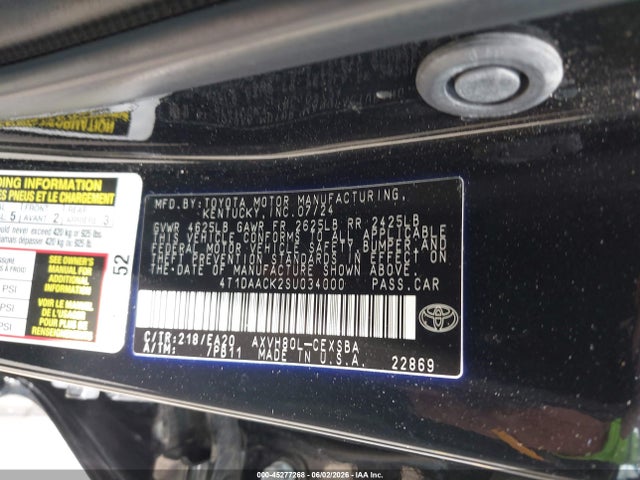 Aukcja sprzedaży 2025 Toyota Camry Se, vin: 4T1DAACK2SU034000, numer aukcji: 45277268
