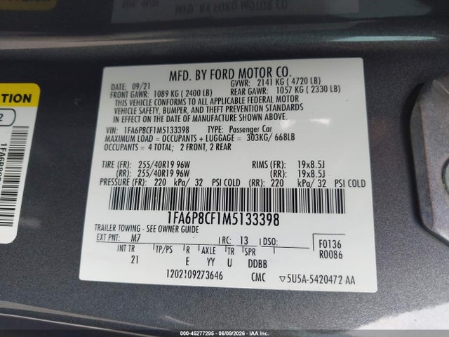 Aukcja sprzedaży 2021 Ford Mustang Gt, vin: 1FA6P8CF1M5133398, numer aukcji: 45277295