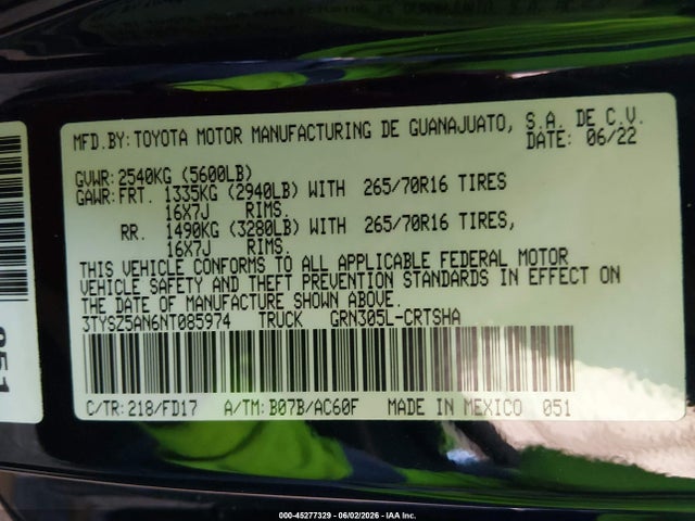 3TYSZ5AN6NT085974 Toyota Tacoma Trd Off Road