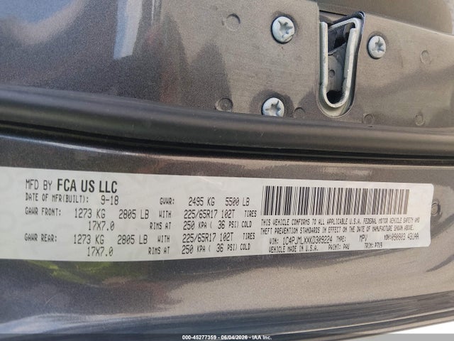 2019 Jeep Cherokee Latitude Plus 4x4 მანქანა იყიდება აუქციონზე, vin: 1C4PJMLXXKD309224, აუქციონის ნომერი: 45277359