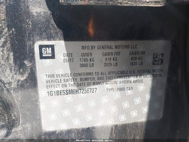 1G1BE5SM6H7256727 Chevrolet Cruze Lt Auto