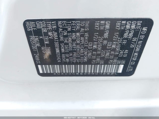 JN8AT3BB9MW203424 Nissan Rogue Sv Intelligent Awd