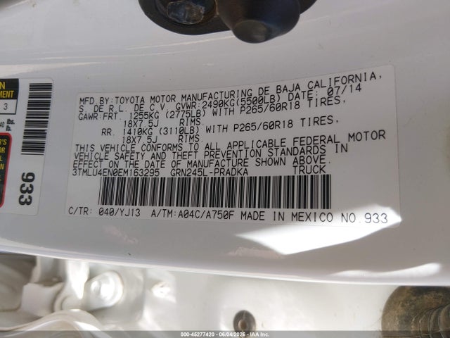 3TMLU4EN0EM163295 Toyota Tacoma Base V6