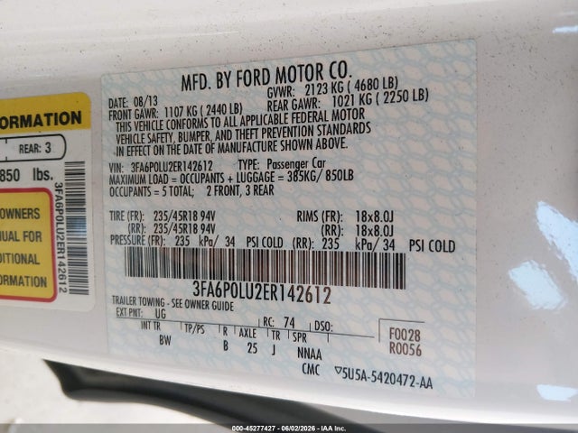 Auction sale of the 2014 Ford Fusion Hybrid Se, vin: 3FA6P0LU2ER142612, lot number: 45277427
