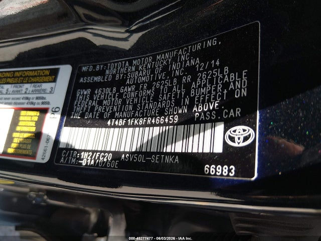 Toyota CAMRY LE 2015 4T4BF1FK8FR466459 Image 9