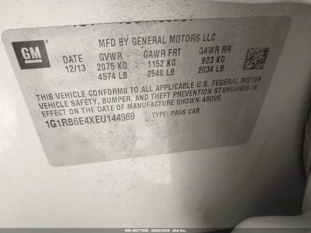 Aukcja sprzedaży 2014 Chevrolet Volt, vin: 1G1RB6E4XEU144969, numer aukcji: 45277505