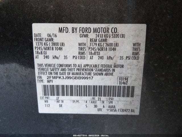 Ford EDGE SEL 2016 2FMPK3J99GBB99917 Image 9