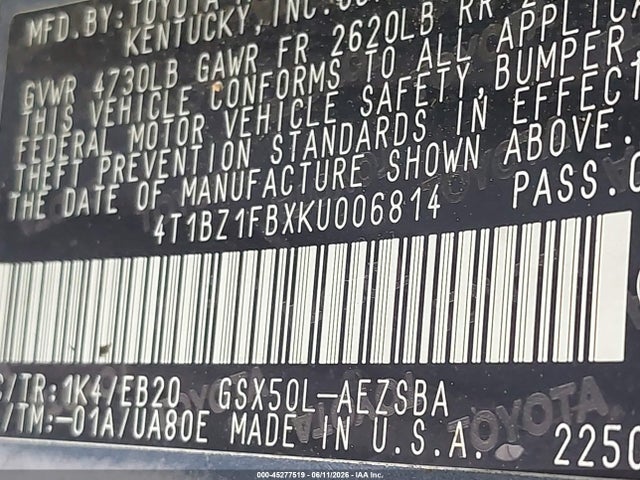 Toyota Avalon Touring 2019 4T1BZ1FBXKU006814 Image 9