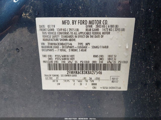 Ford FLEX SEL 2019 2FMHK6C83KBA27546 Image 9
